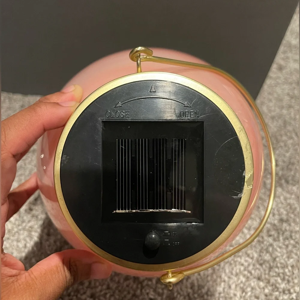 Solar Glass Ball Outdoor Lantern with Gold Handle- Pink